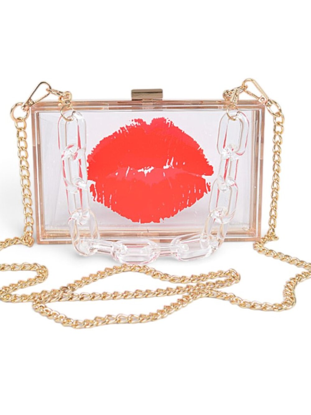 BNWT Brand New Transparent Kiss Lip Print Acrylic Top Handle Box Clutch Bag